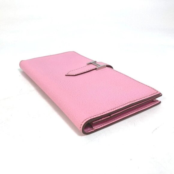 HERMES Bearn Souffle Two fold Long Wallet Chevre pink/SilverHardware - Picture 6 of 14